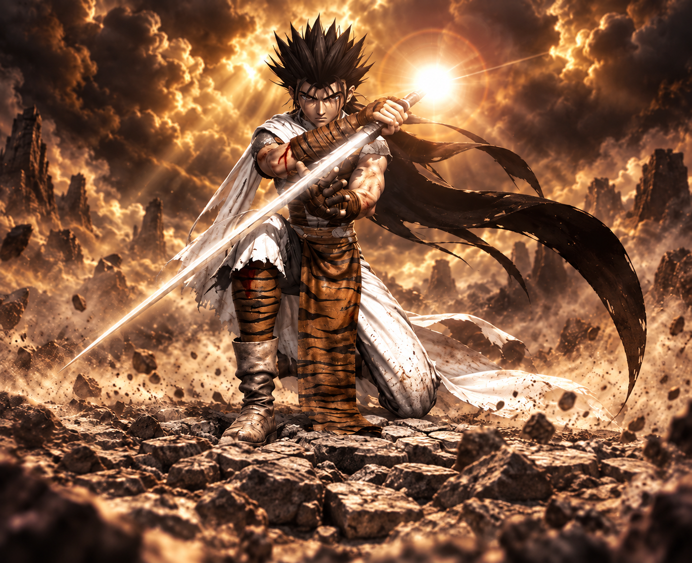 Swordsman surrounded by golden light